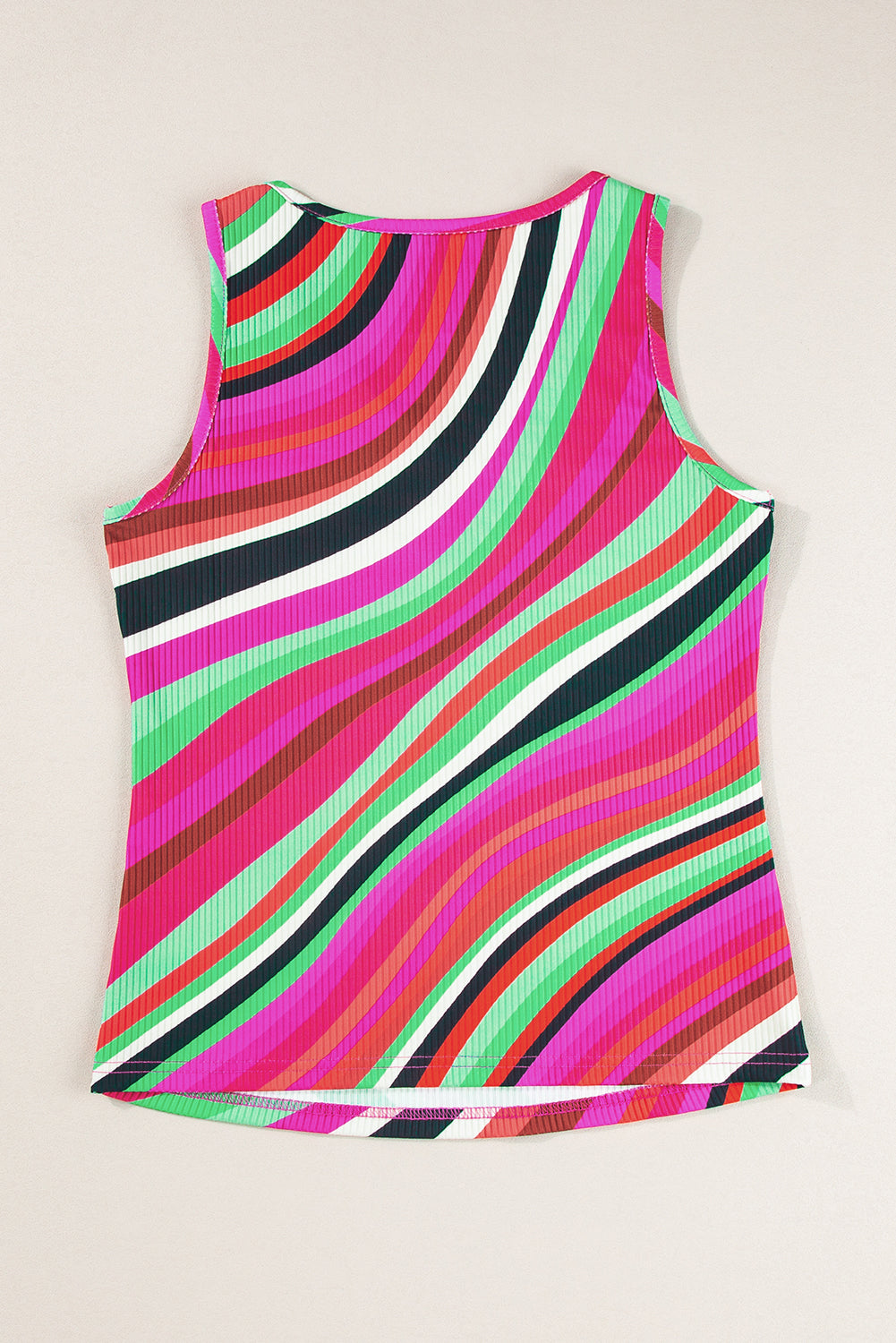 Purple Striped Print Henley Neck Tank Top