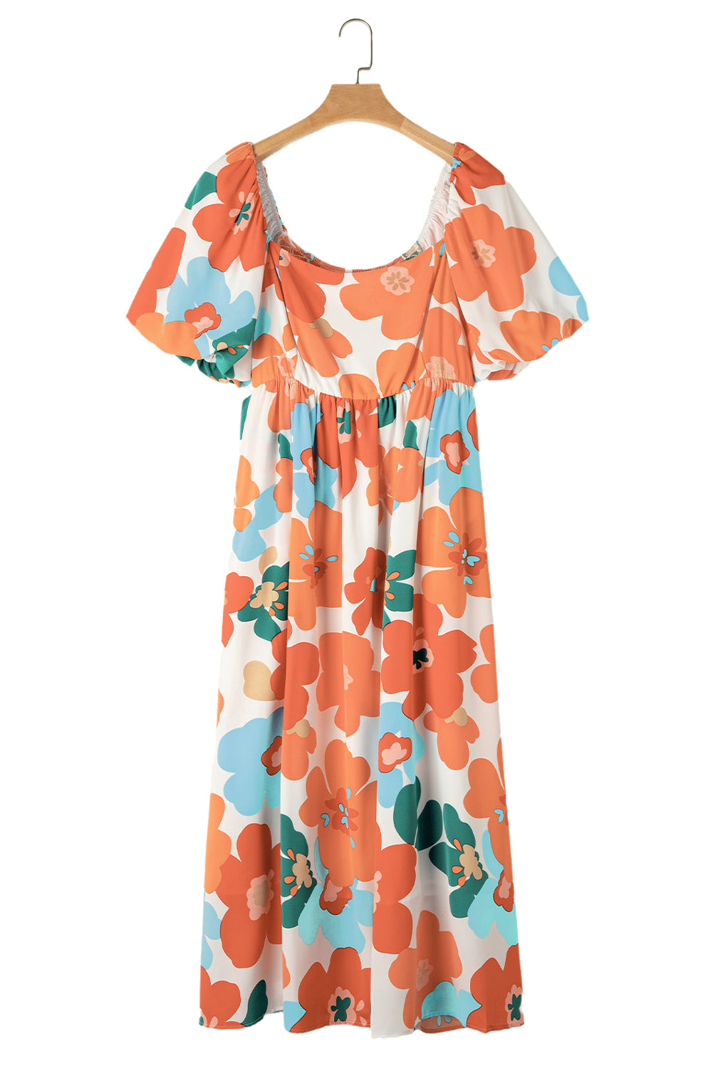 Orange Plus Size Floral Print Square Neck Maxi Dress