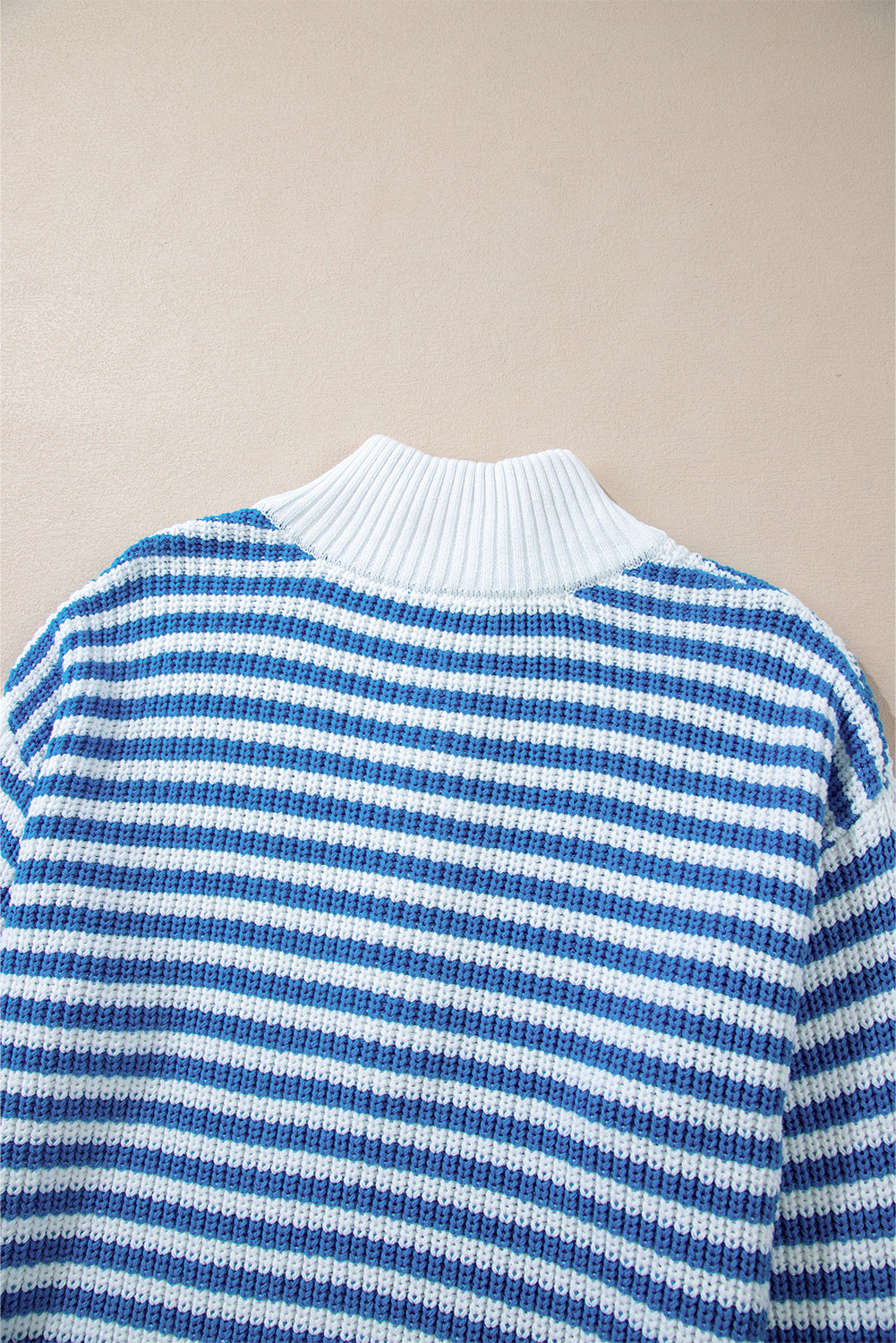 Sky Blue Stripe Zip up Collar Drop Shoulder Sweater