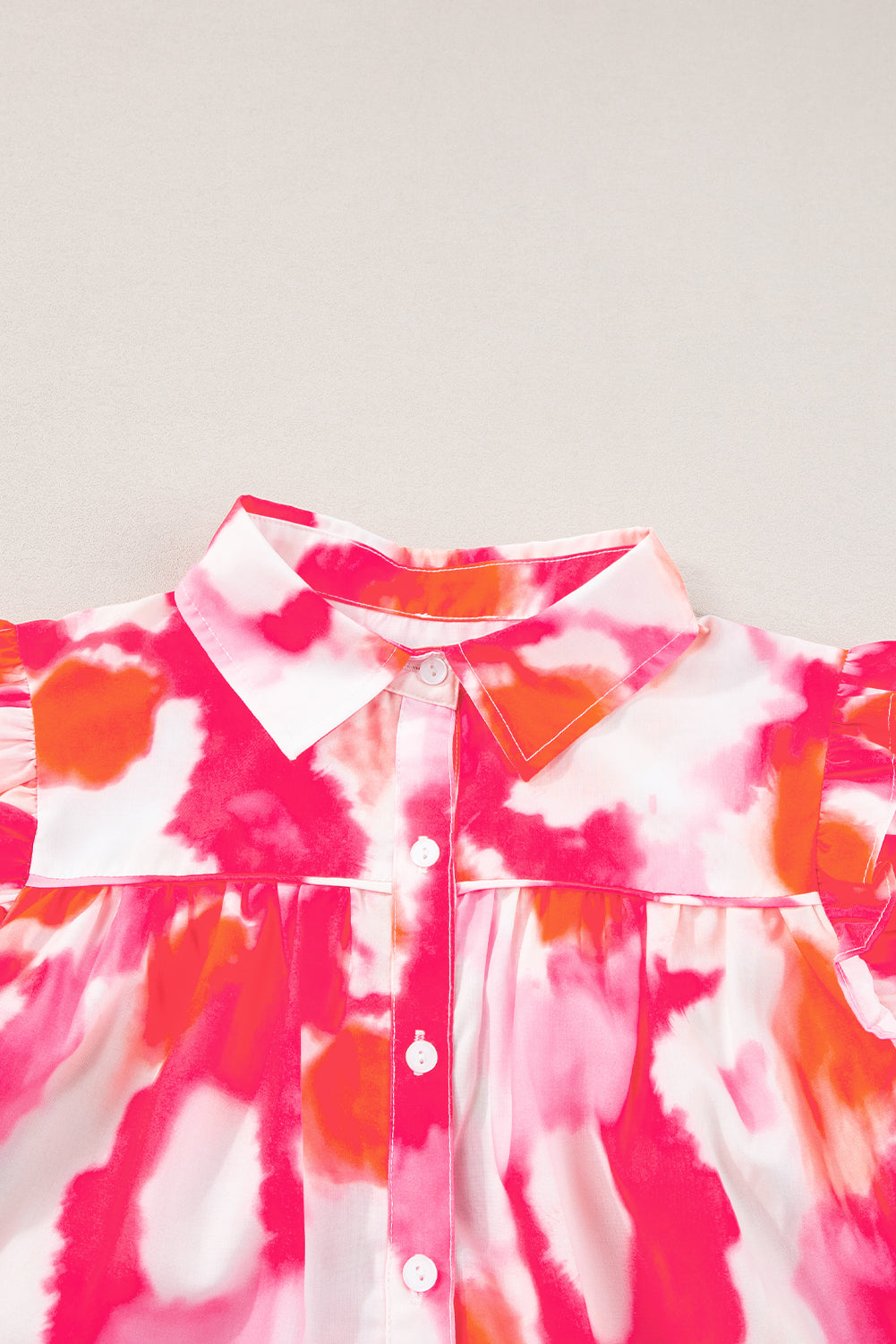 Multicolour Tie Dye Abstract Print Ruffle Puff Sleeve Pleated Blouse