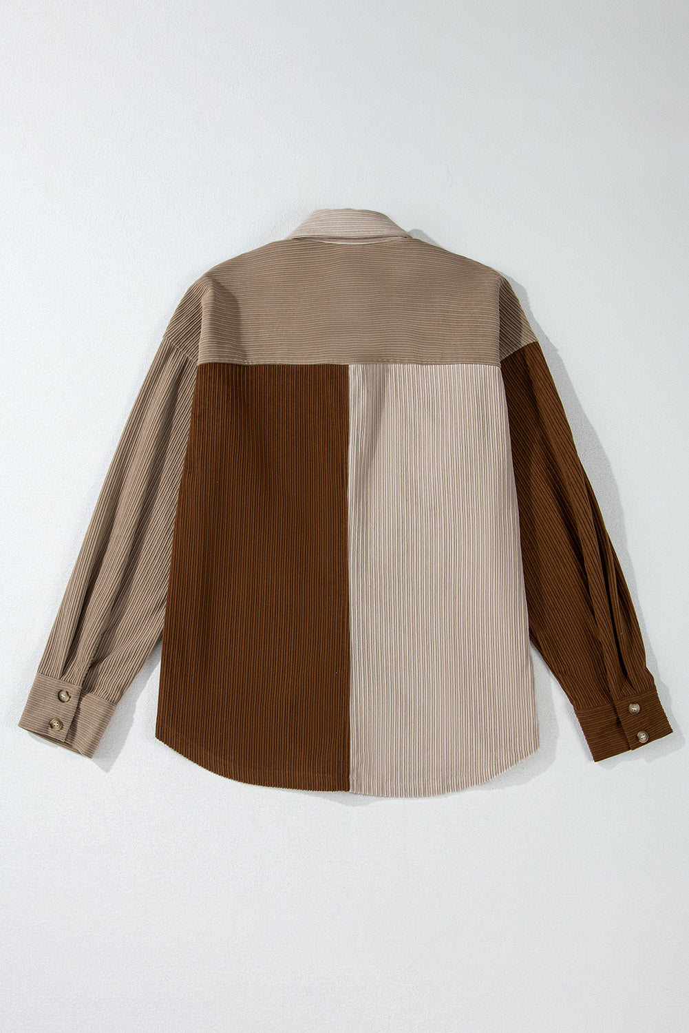 Brown Color Block Chest Pockets Buttoned Corduroy Shacket