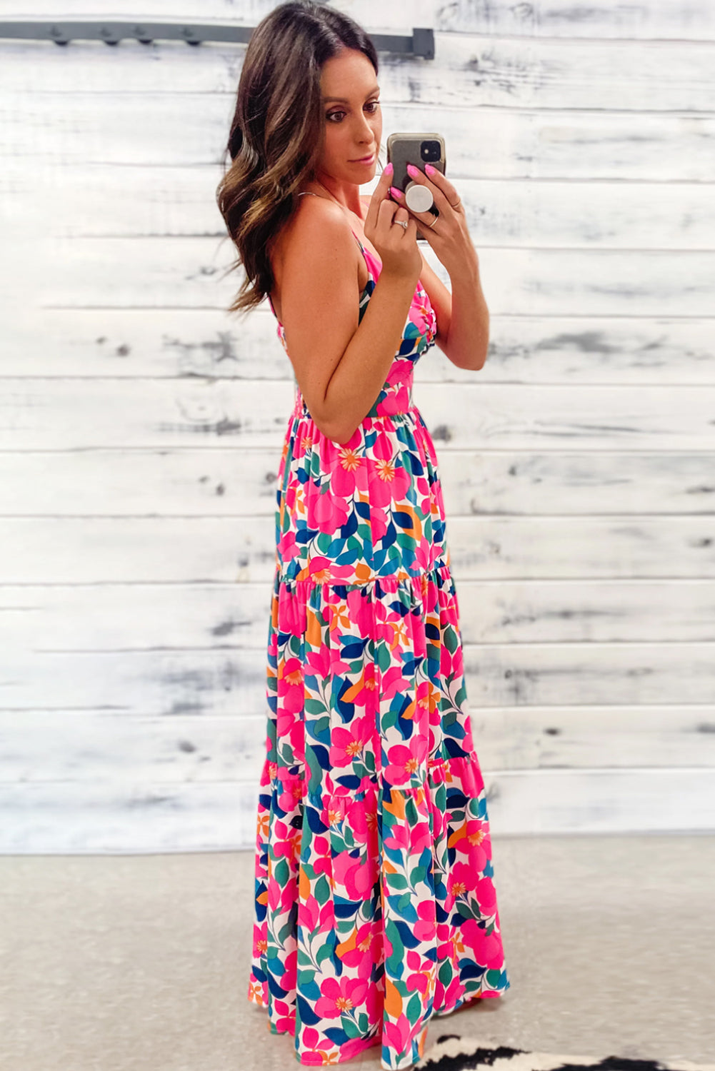 Rose Floral Twist V Neck Tiered Cami Maxi Dress