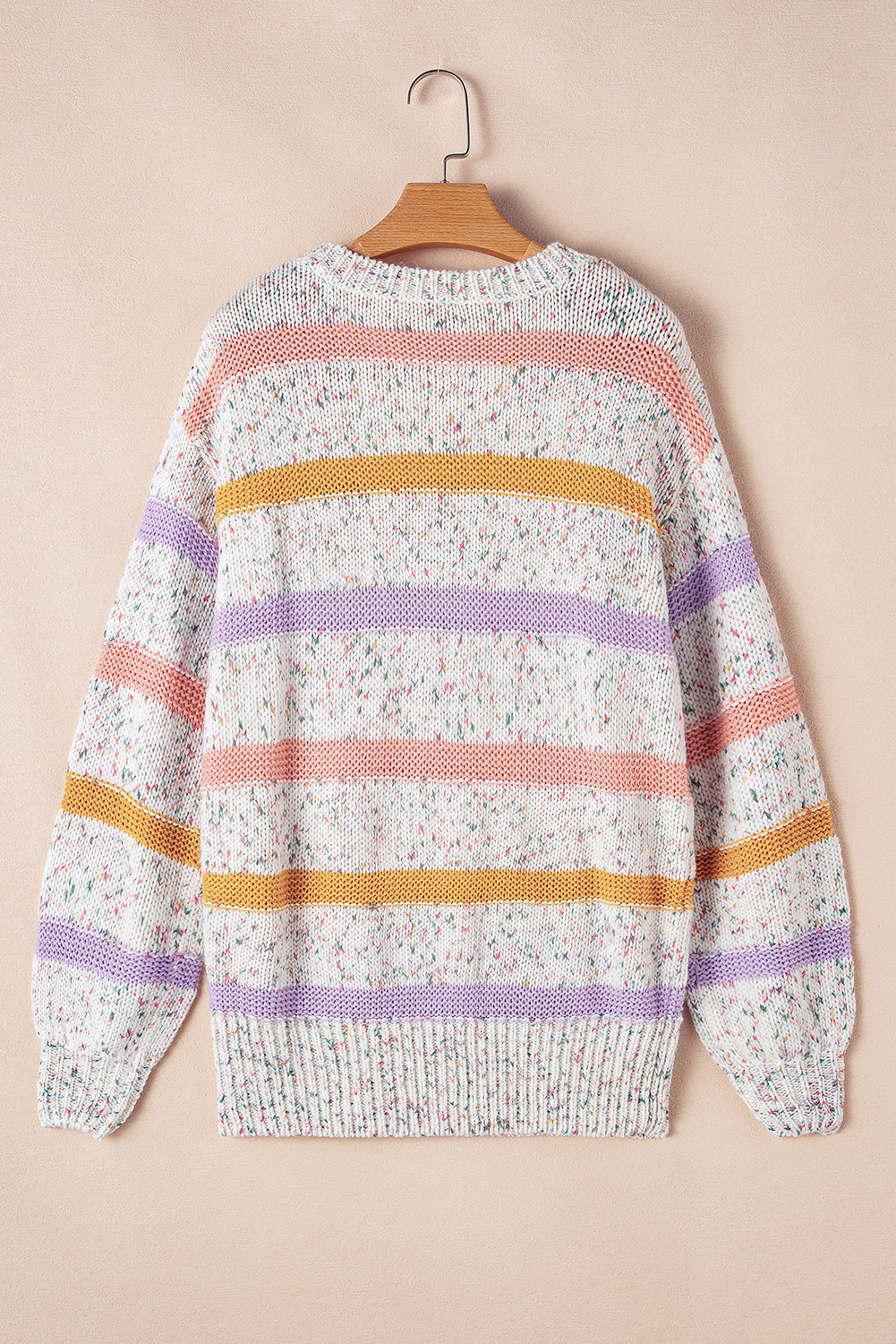 White Colorblock Stripe Lantern Sleeve Sweater