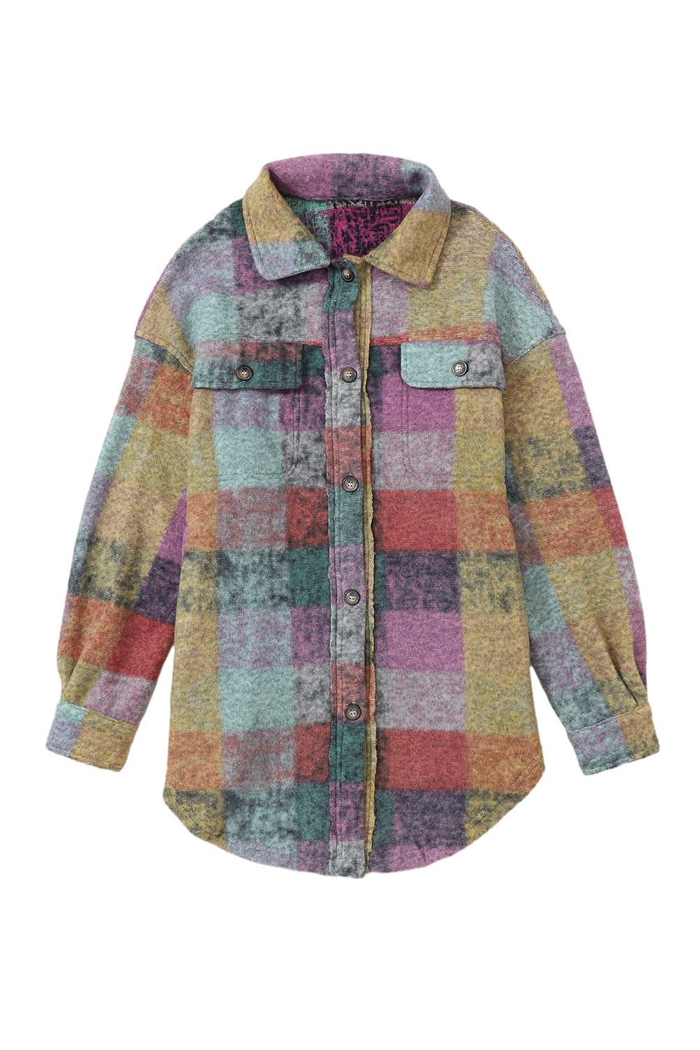 Multicolor Brushed Plaid Pocketed Oversize Shacket