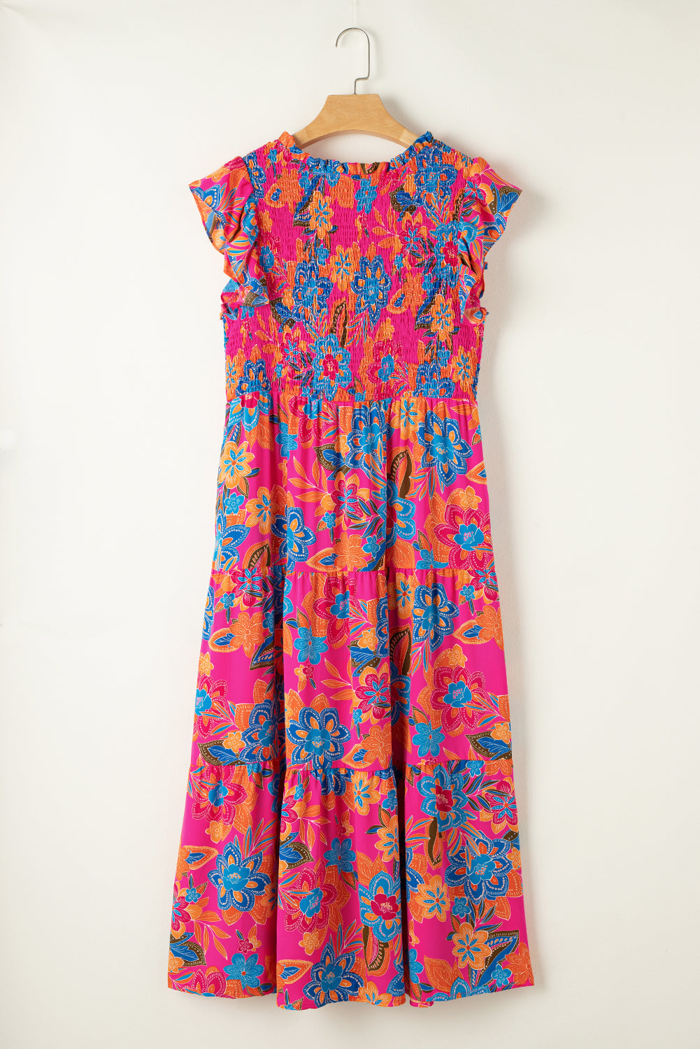 Red Boho Floral Print Ruffled Sleeveless Plus Size Maxi Dress