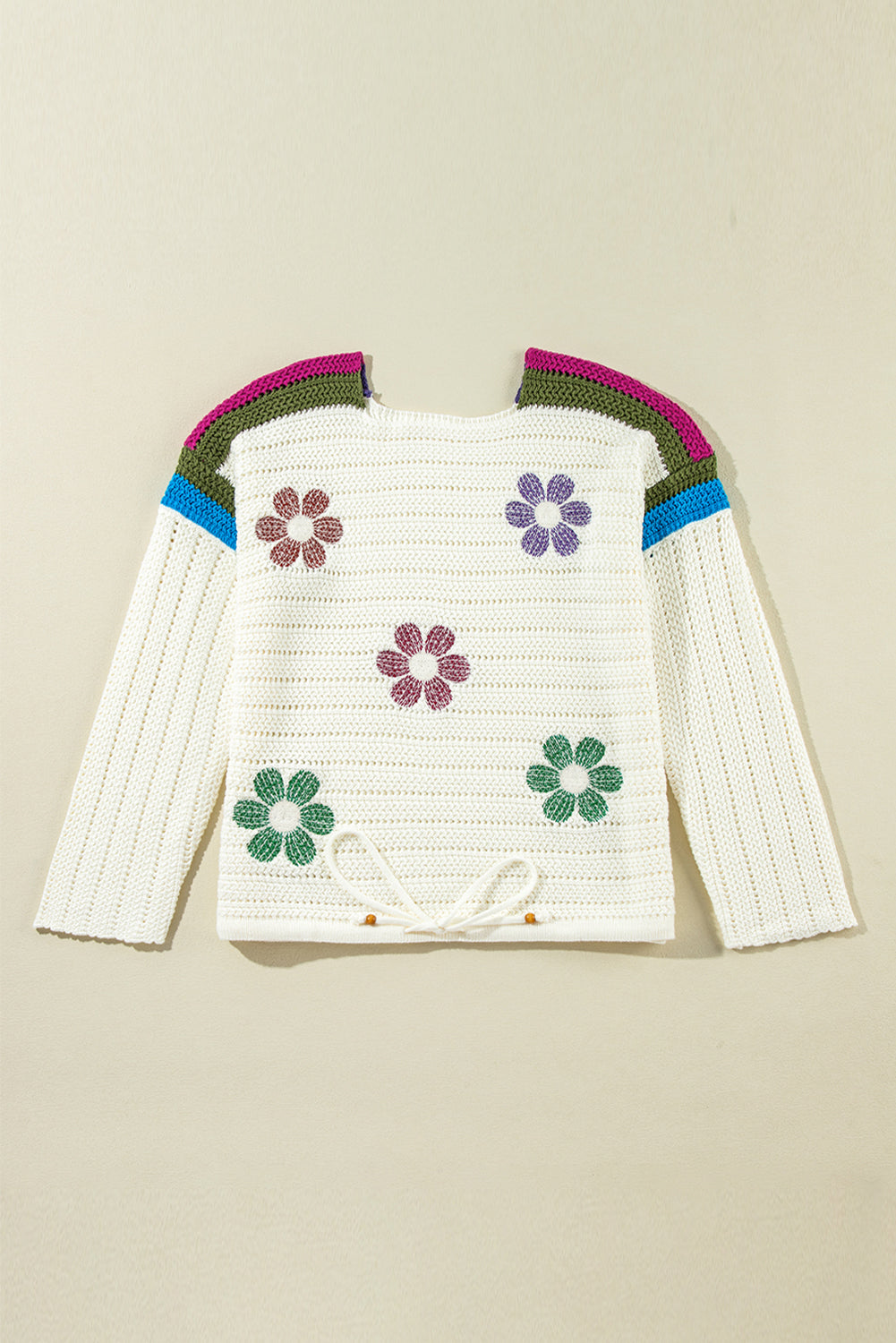 White Daisy Flower Pointelle Knit Sweater