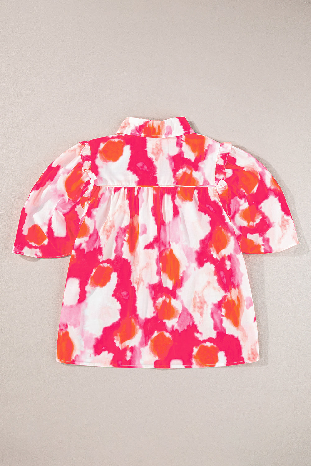 Multicolour Tie Dye Abstract Print Ruffle Puff Sleeve Pleated Blouse