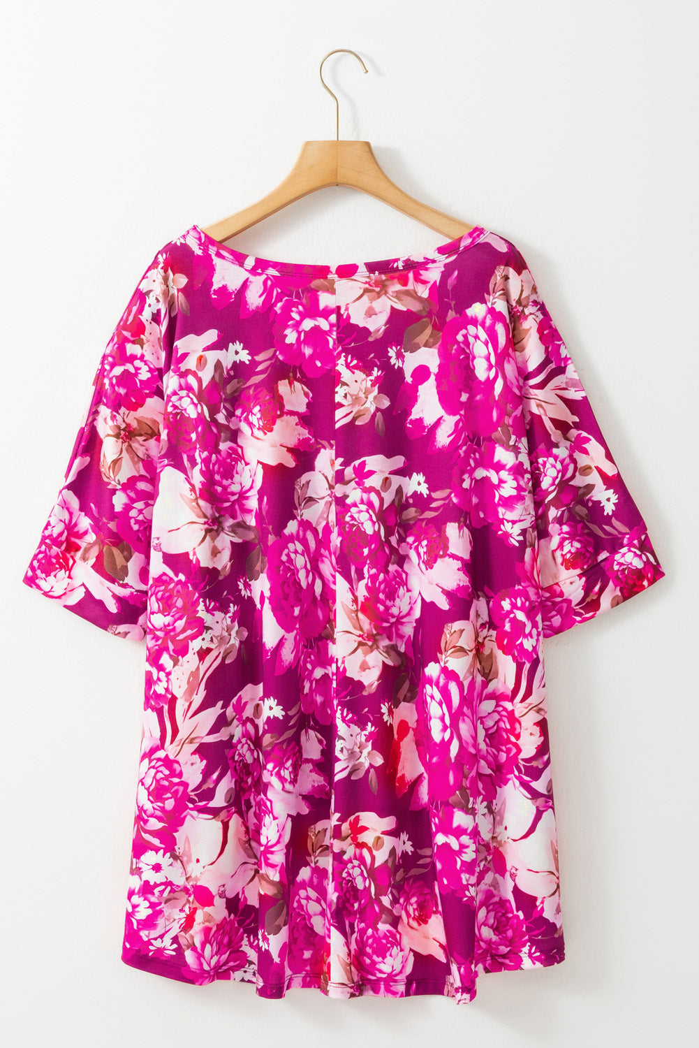 Red Plus Size Floral Print Half Sleeve Blouse