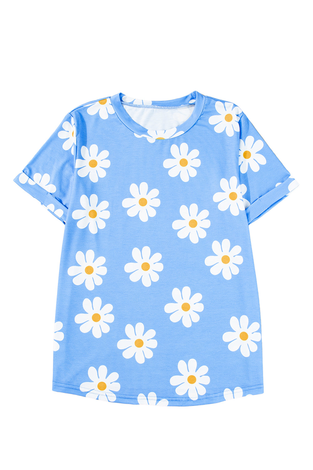 Sky Blue Daisy Print Crewneck T Shirt