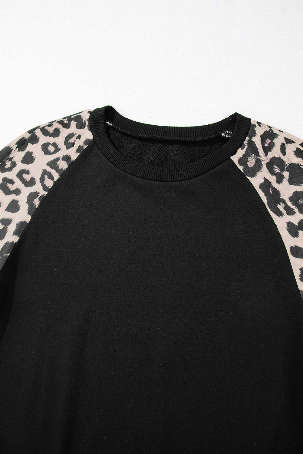 Black Leopard Print Colorblock Raglan Sleeve Sweatshirt