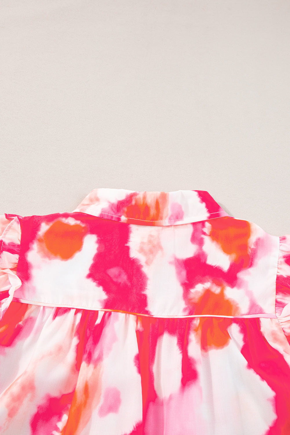 Multicolour Tie Dye Abstract Print Ruffle Puff Sleeve Pleated Blouse