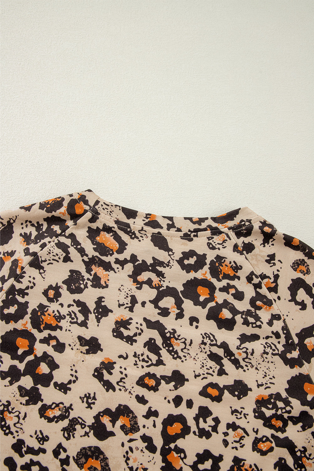 Brown Leopard Bleached Raglan Sleeve Pullover Sweatshirt