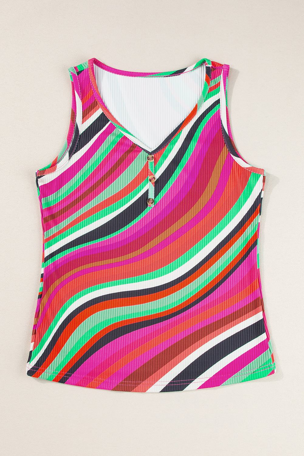 Purple Striped Print Henley Neck Tank Top