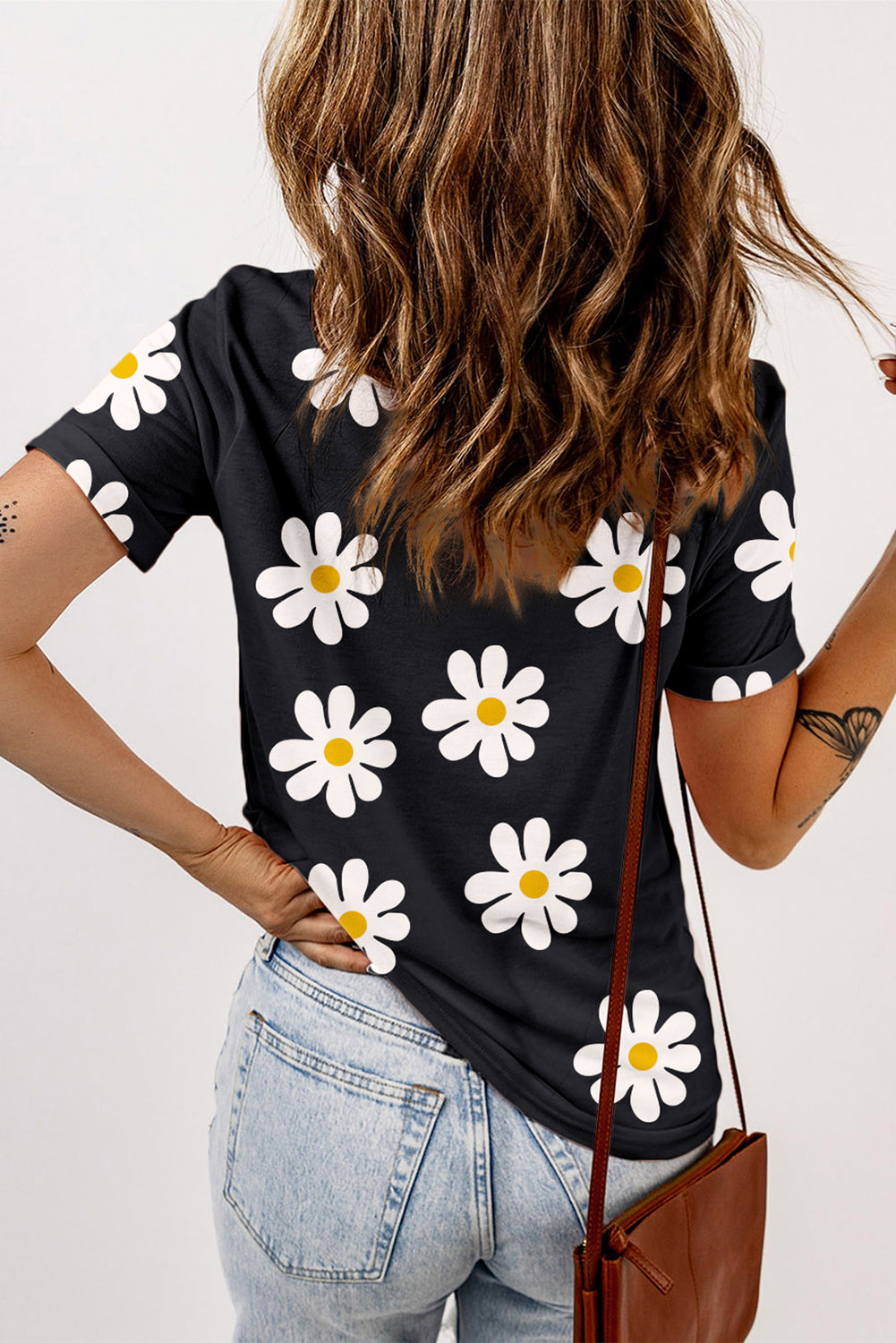 Sky Blue Daisy Print Crewneck T Shirt