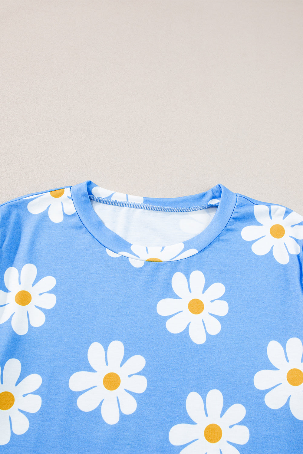 Sky Blue Daisy Print Crewneck T Shirt