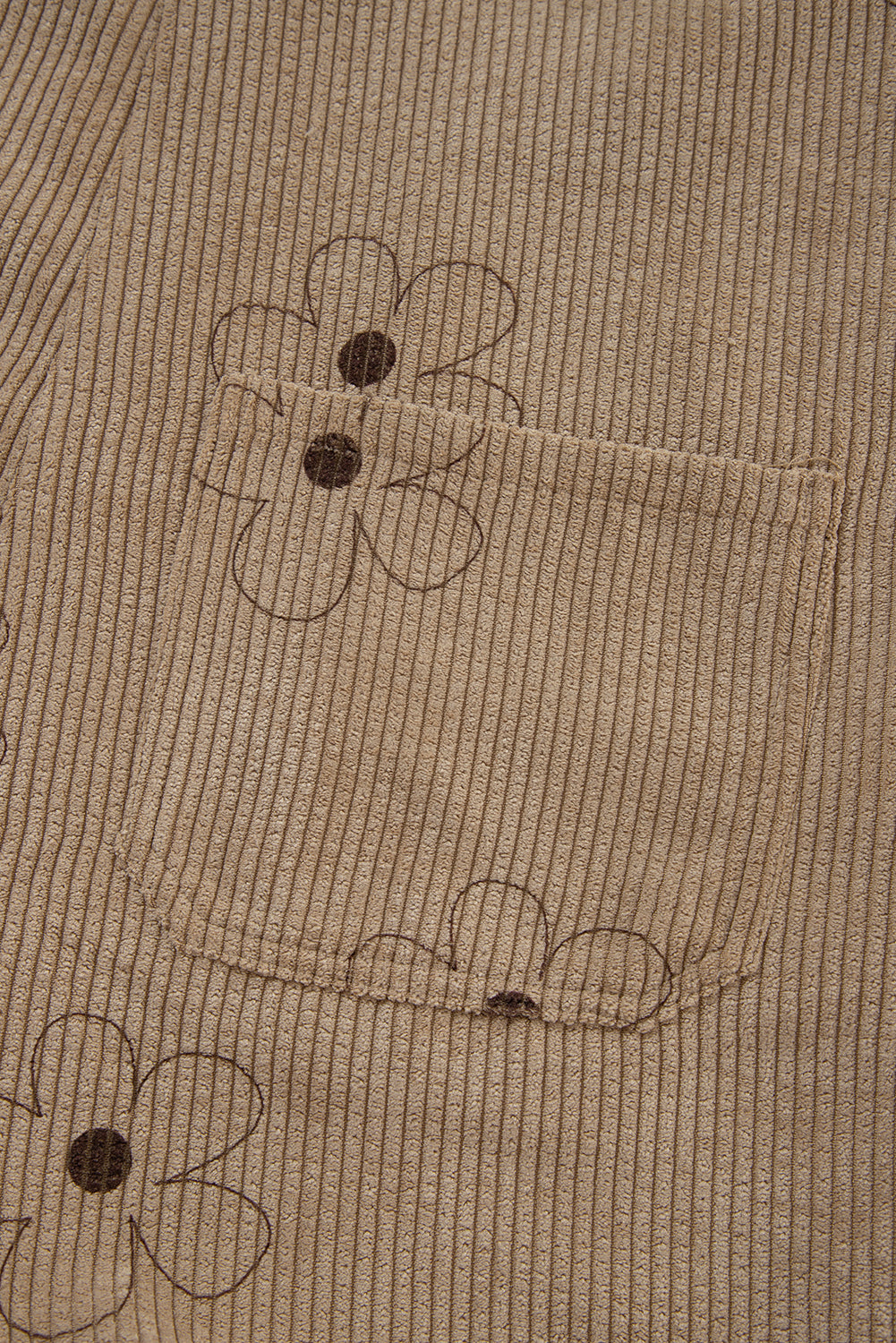 Khaki Flower Print Corduroy Overalls