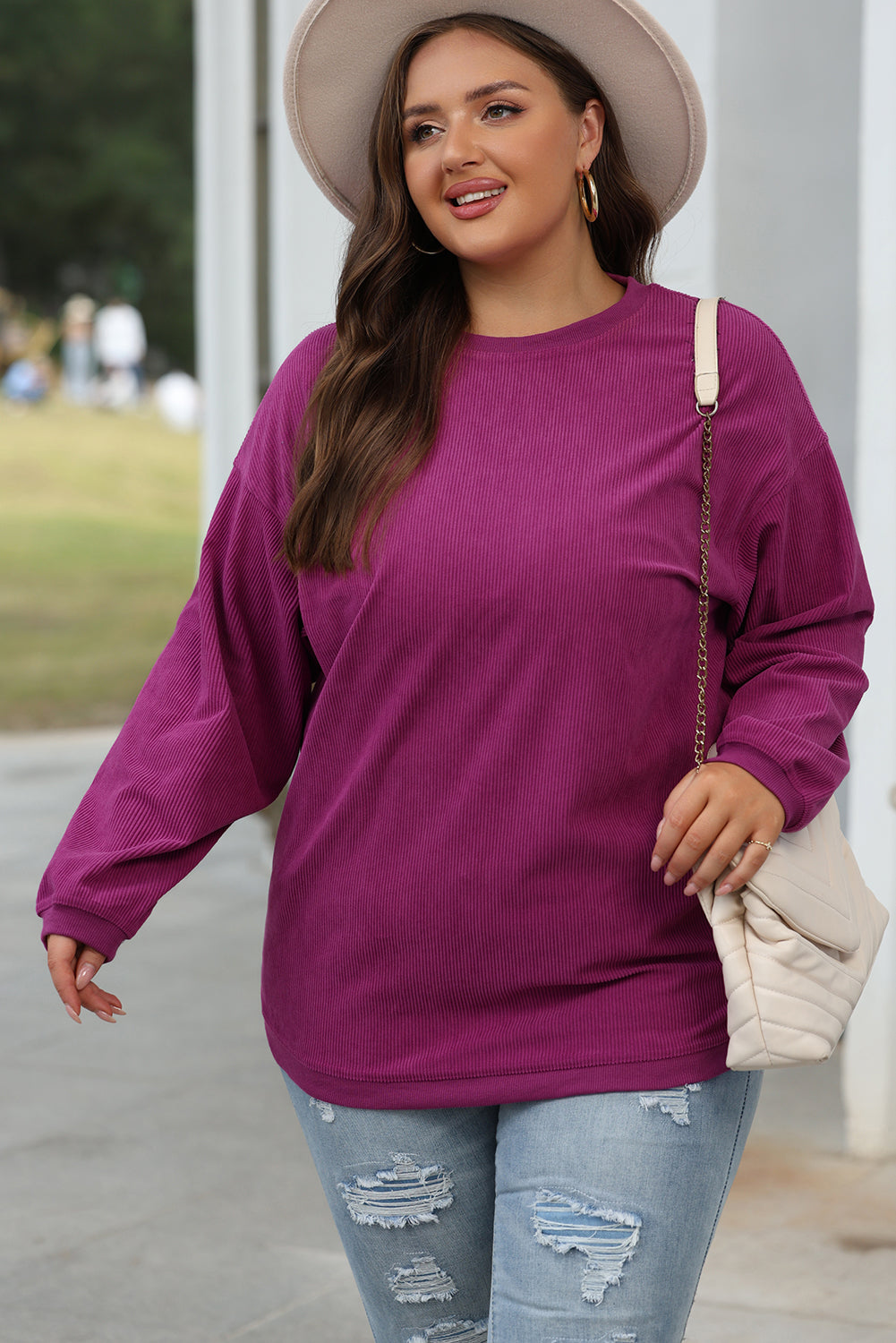 Festival Fuchsia Ribbed Corduroy Oversized Sweatshirt