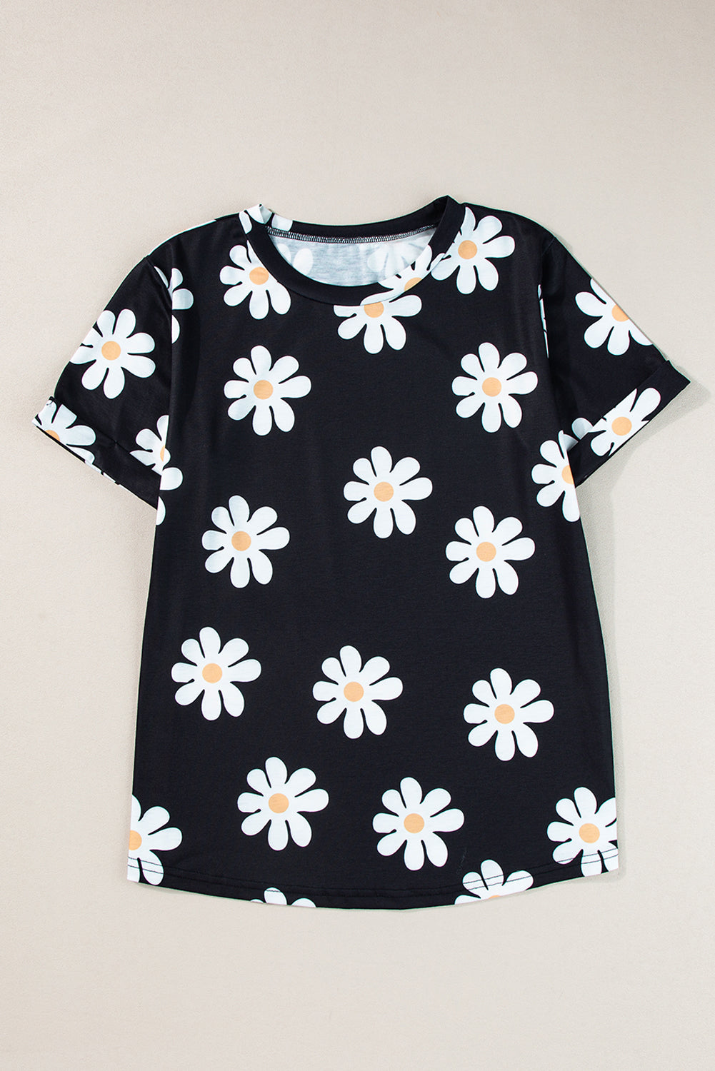 Sky Blue Daisy Print Crewneck T Shirt