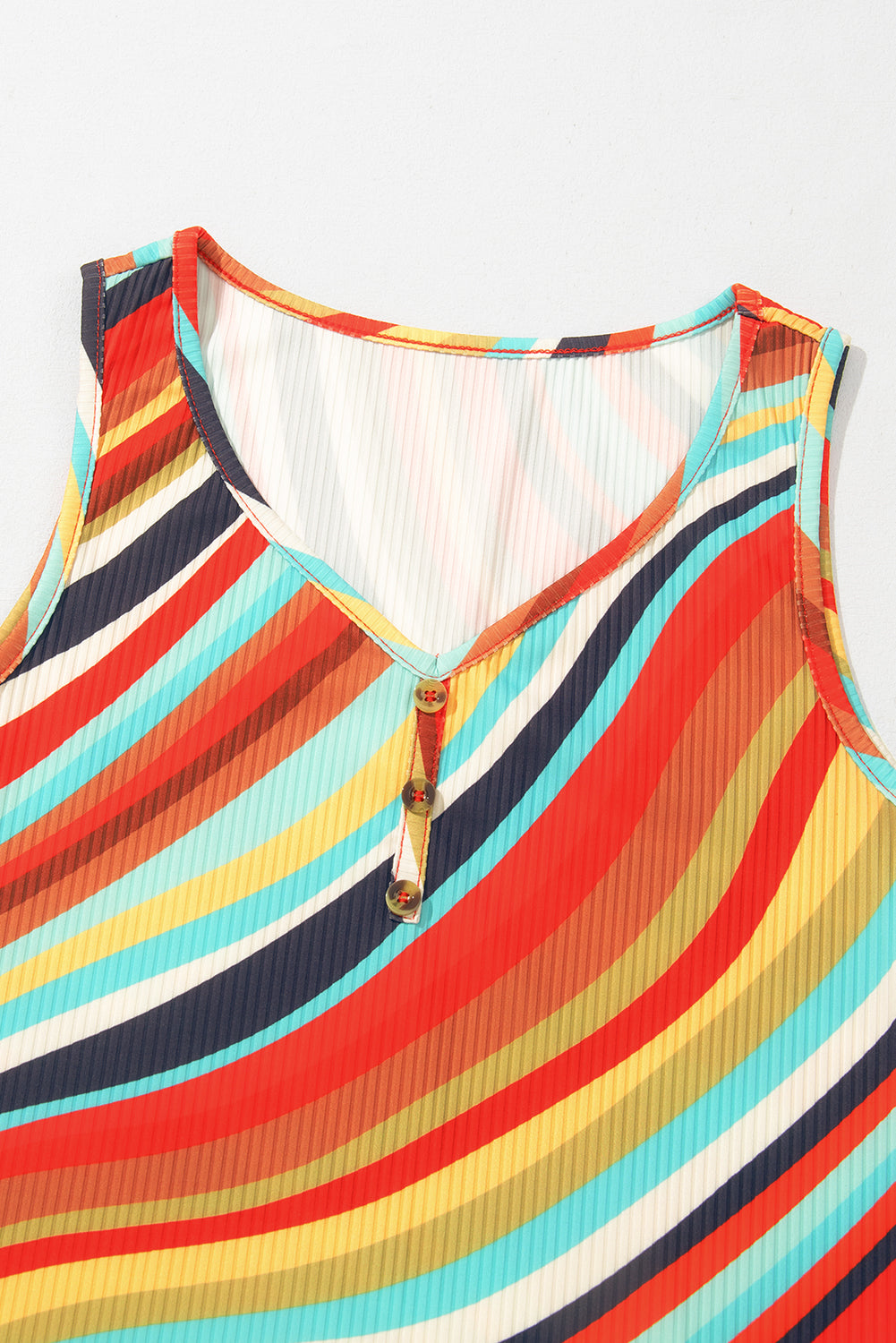 Purple Striped Print Henley Neck Tank Top