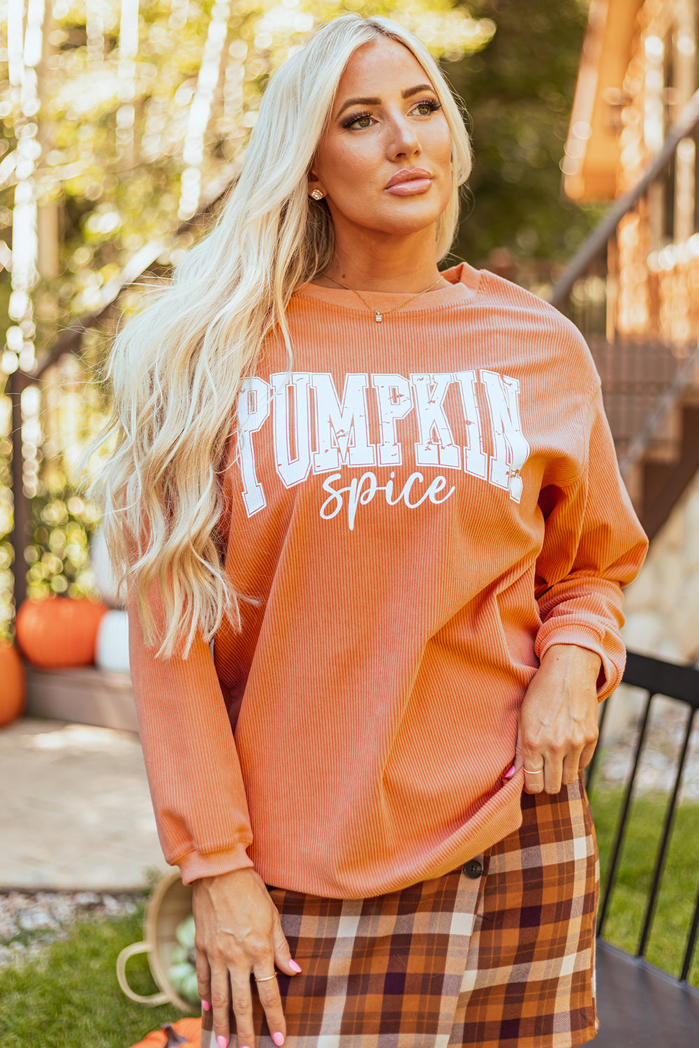 Orange PUMPKIN Spice Graphic Corded Crewneck Sweatshirt