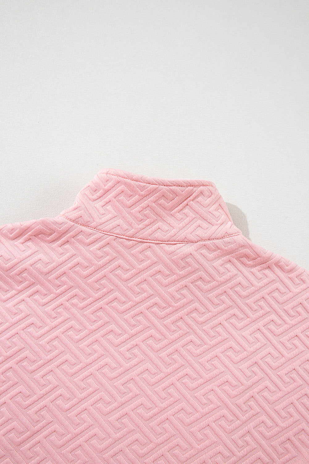 Light Pink Solid Textured Half Zipper Collared Sweatshirt