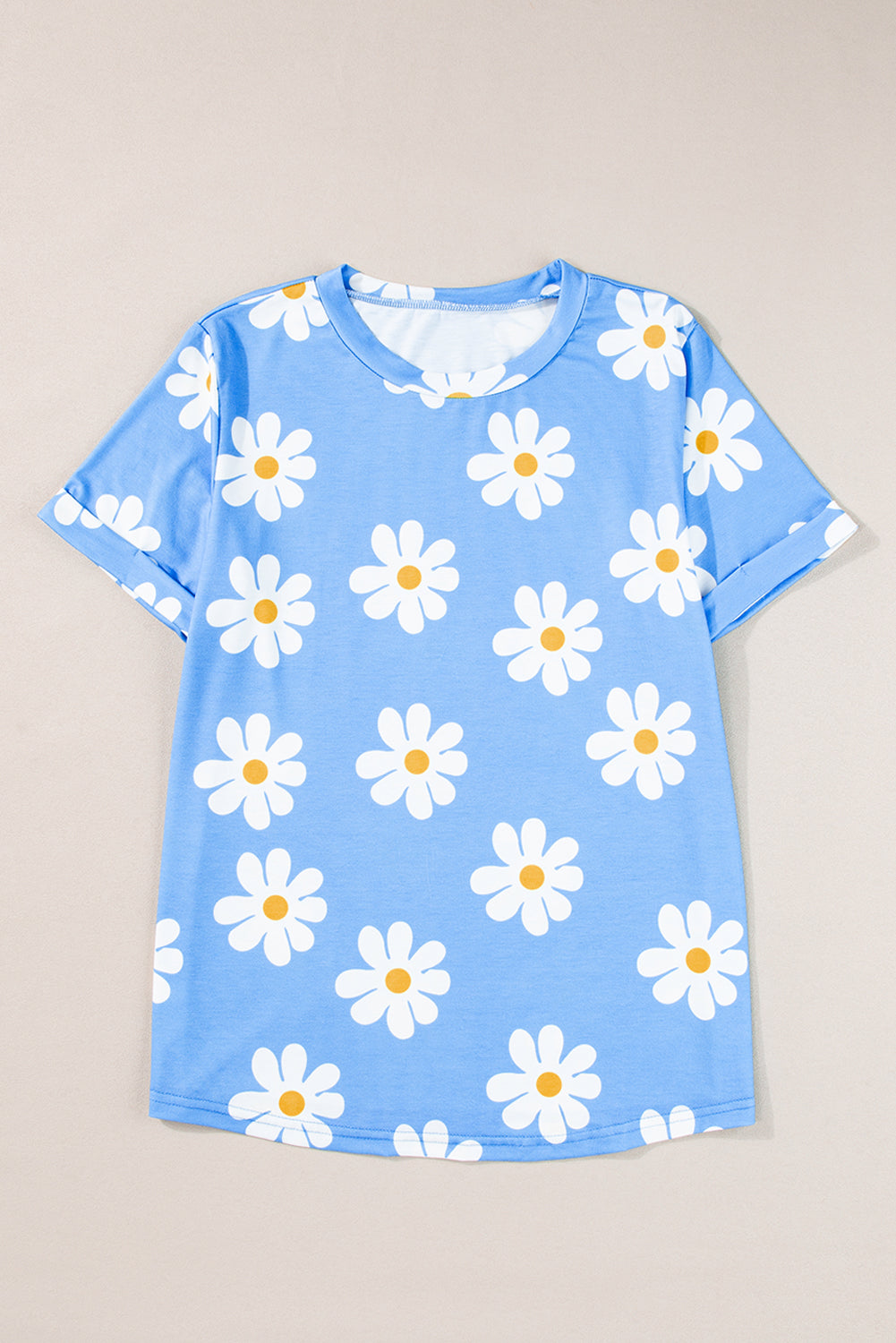 Sky Blue Daisy Print Crewneck T Shirt