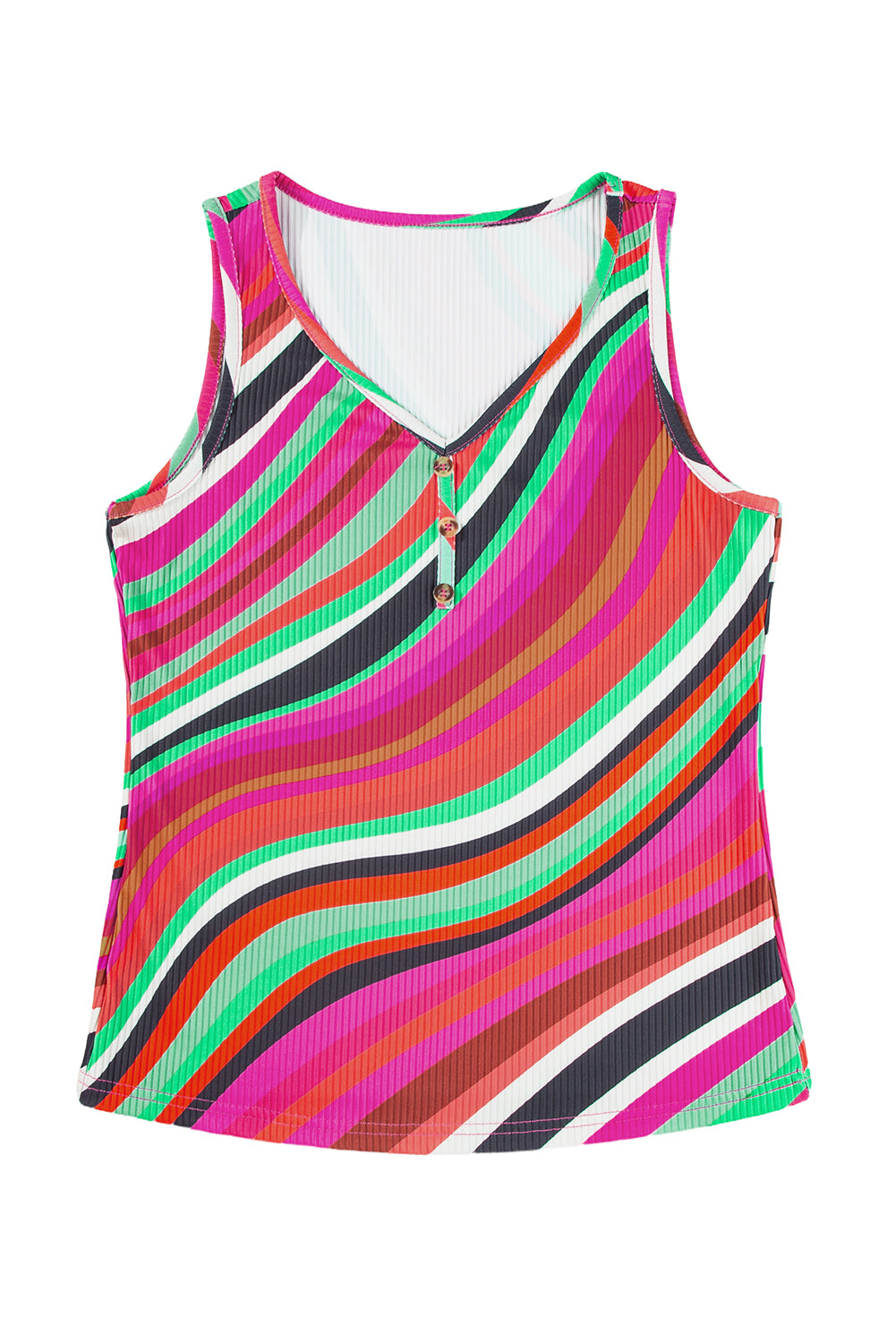 Purple Striped Print Henley Neck Tank Top