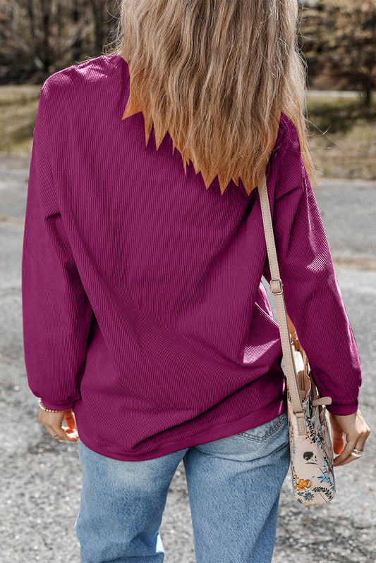 Festival Fuchsia Ribbed Corduroy Oversized Sweatshirt