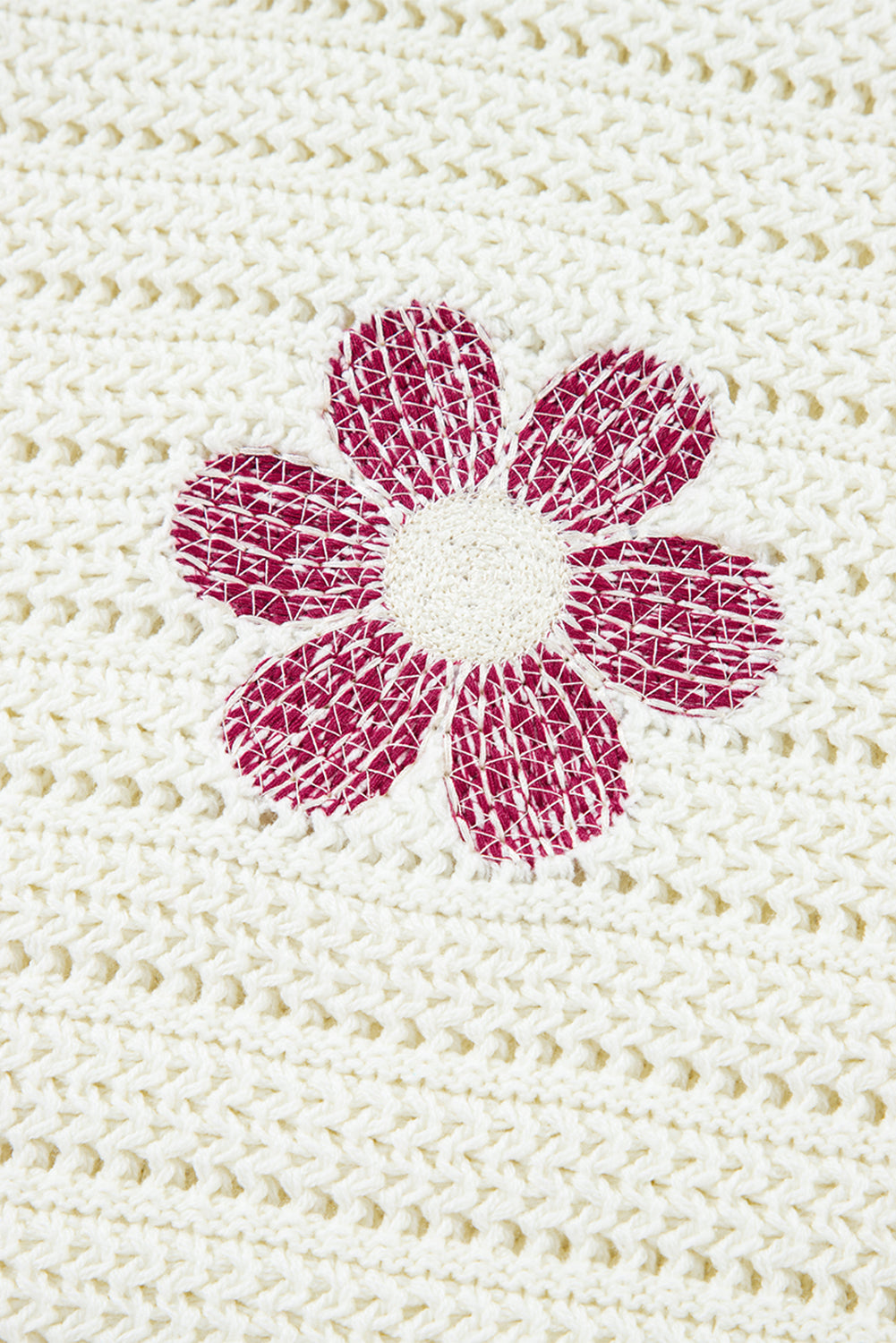 White Daisy Flower Pointelle Knit Sweater