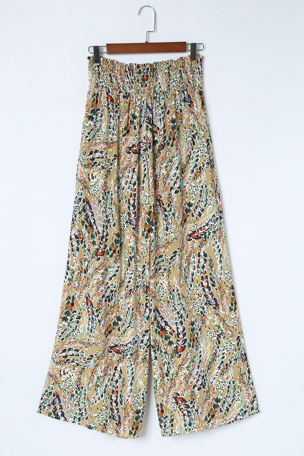 Multicolor Abstract Print Shirred High Waist Wide Leg Pants