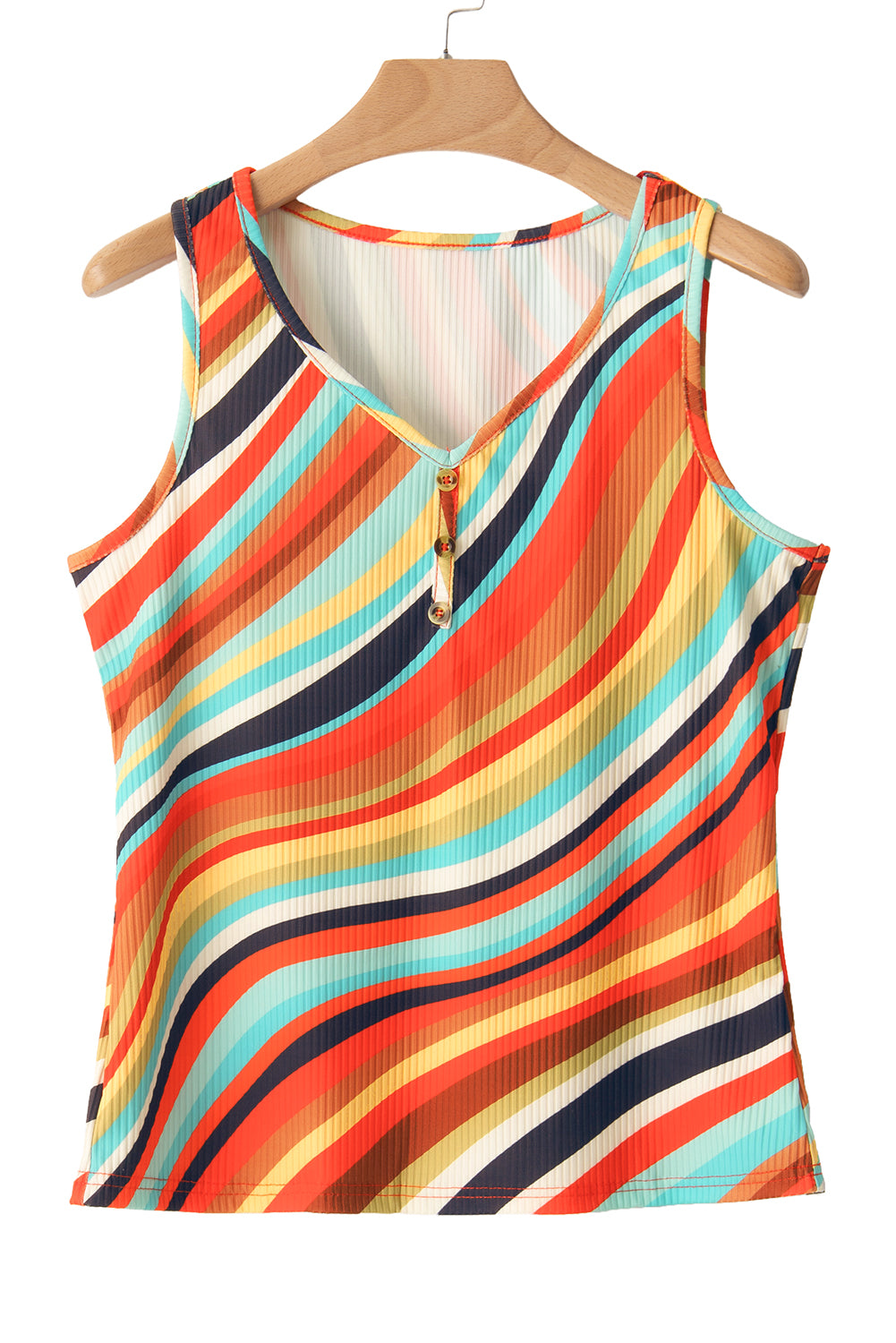 Purple Striped Print Henley Neck Tank Top