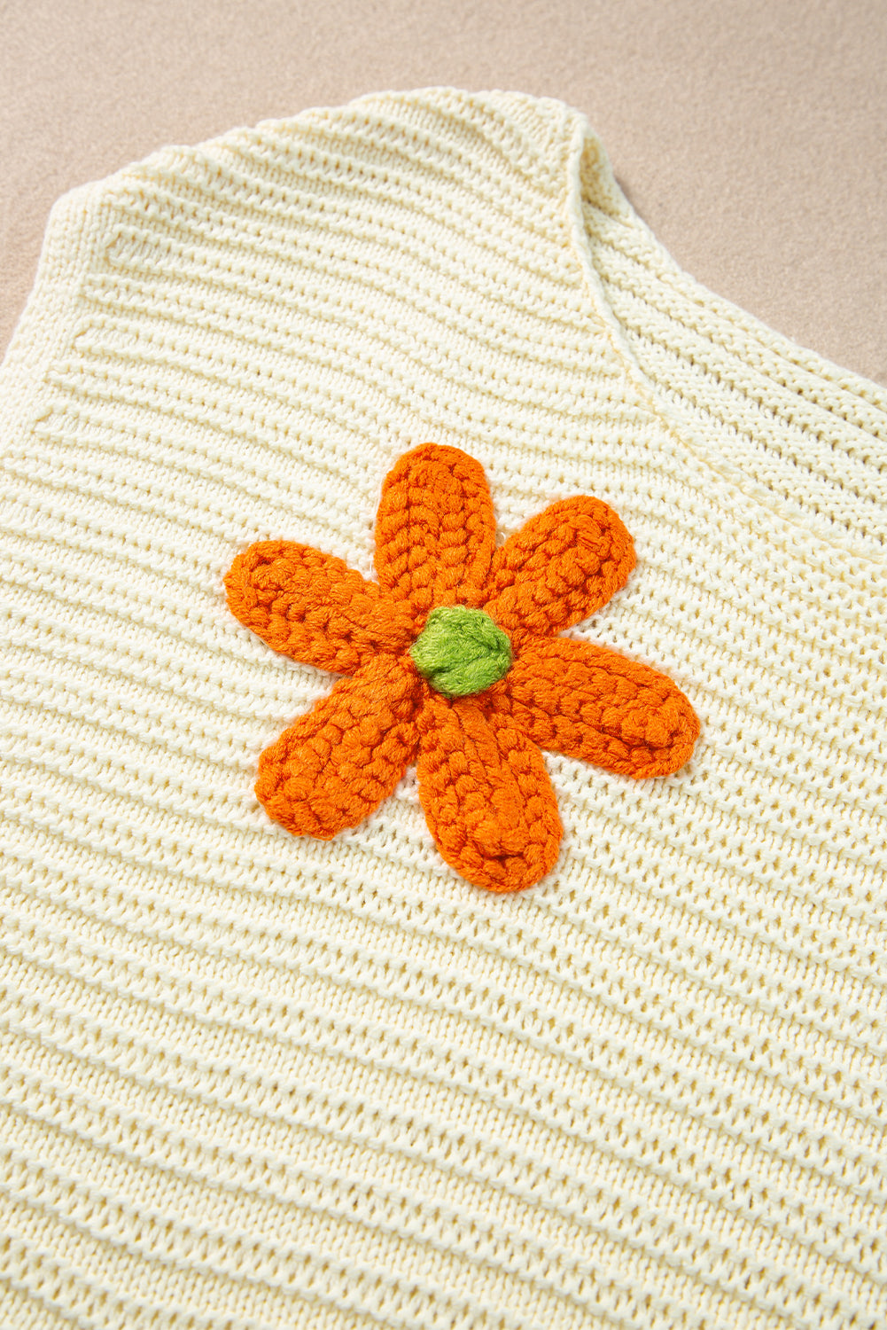 White Colorful Flower Crochet Knitted Top