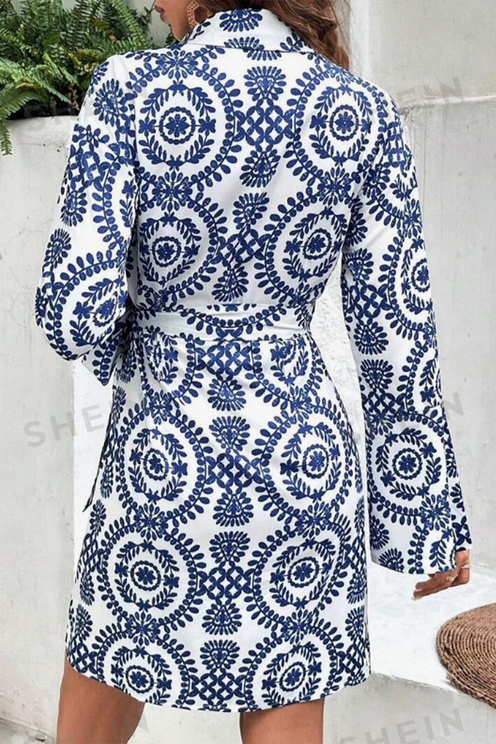 Blue Boho Wrap V-Neck Knotted Mini Dress