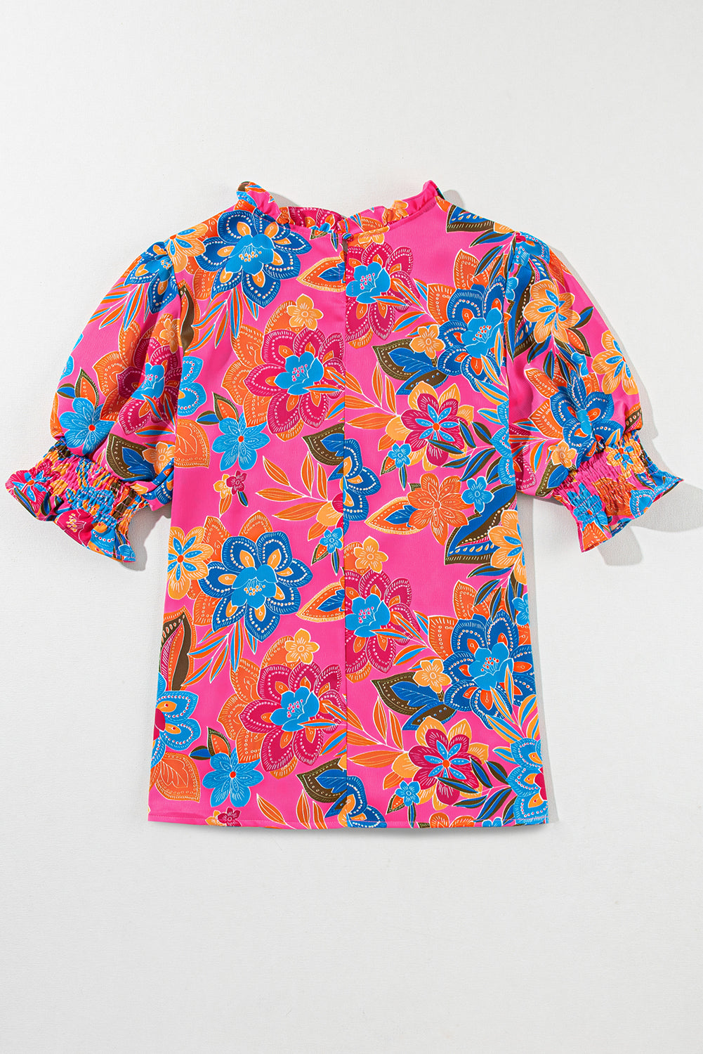 Rose Frill Neck Puff Sleeve Boho Floral Blouse