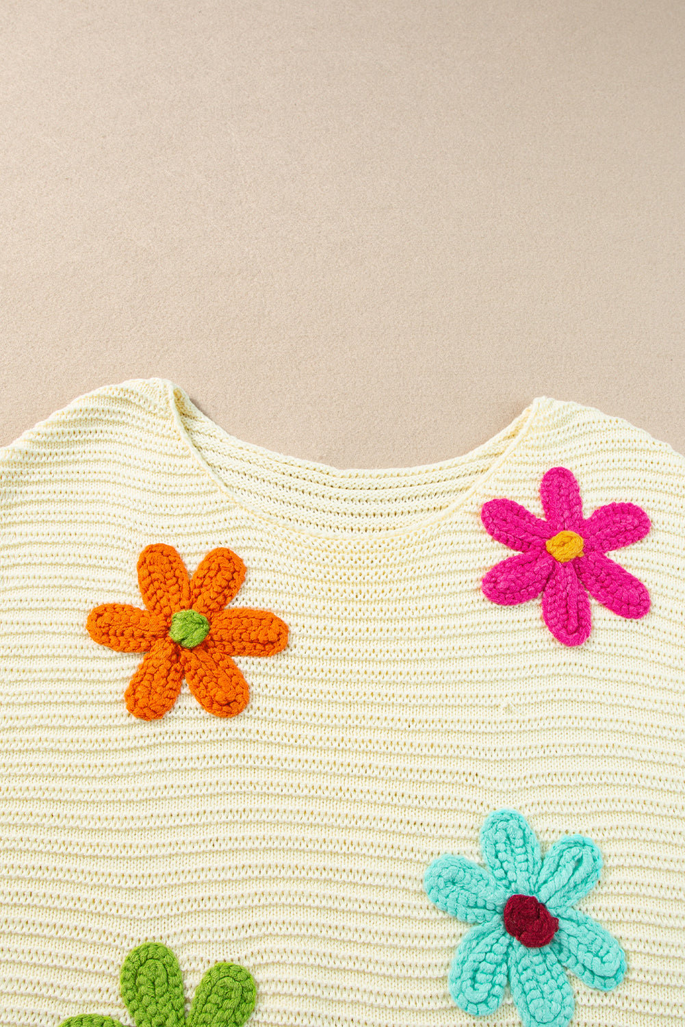 White Colorful Flower Crochet Knitted Top