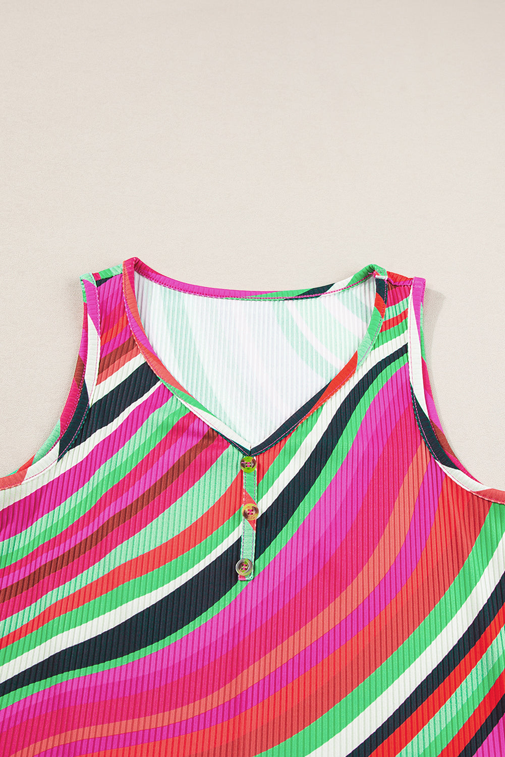 Purple Striped Print Henley Neck Tank Top