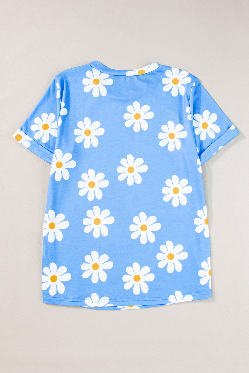 Sky Blue Daisy Print Crewneck T Shirt