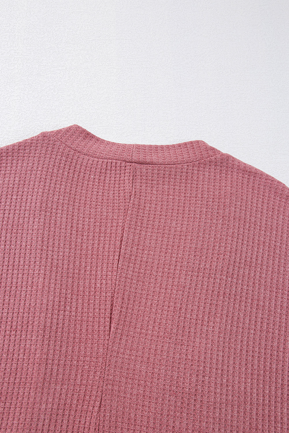 Mineral Red Solid Color Waffle Knit Cardigan with Pocket